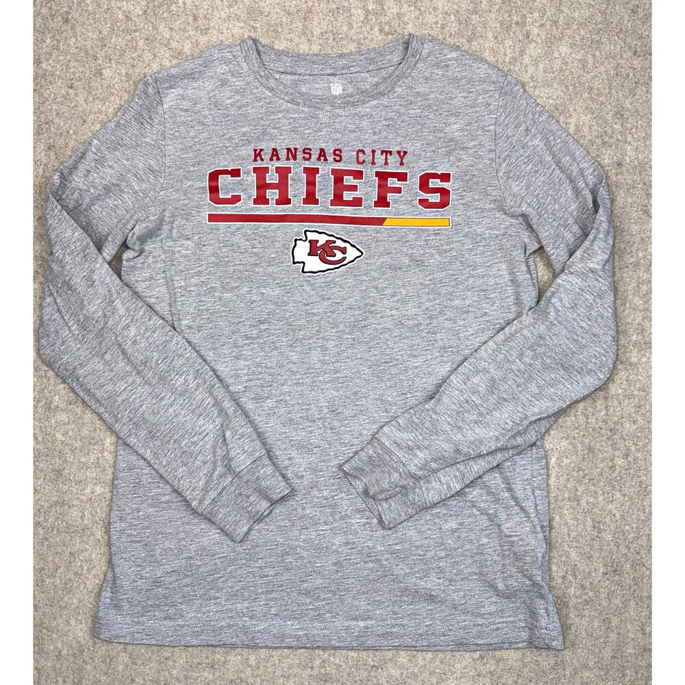NFL Team Apparel Kansas City Chiefs Gray Long Sleeve Shirt Boys XL (14/16) NFL